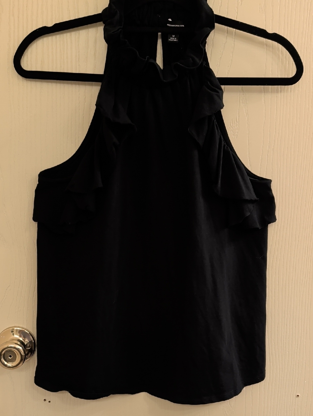 I.N.C. International Concepts Black Ruffle Halter Tank Top - 100% Cotton  Size M - Picture 2 of 6
